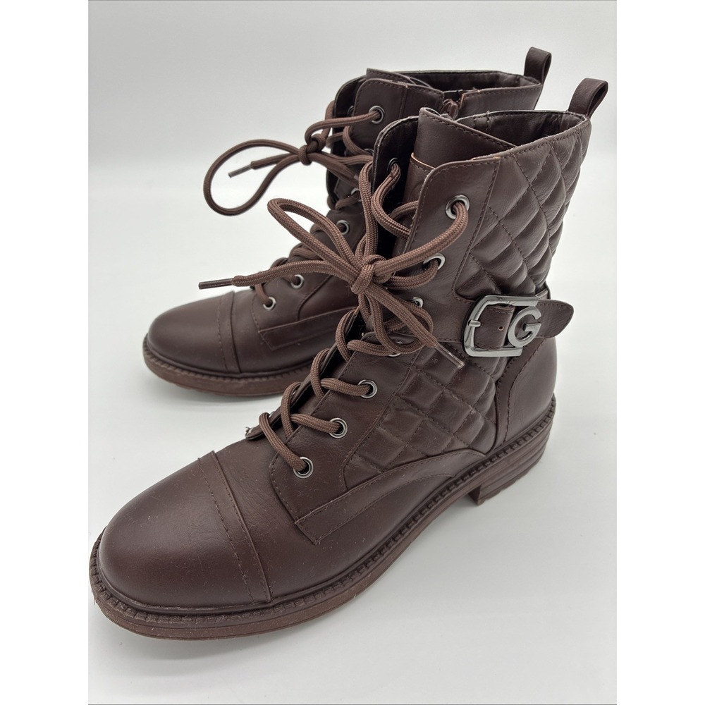 G by GUESS GBG Los Angeles Brown Quilted Combat Boots Side Zip GGGENELA 9M